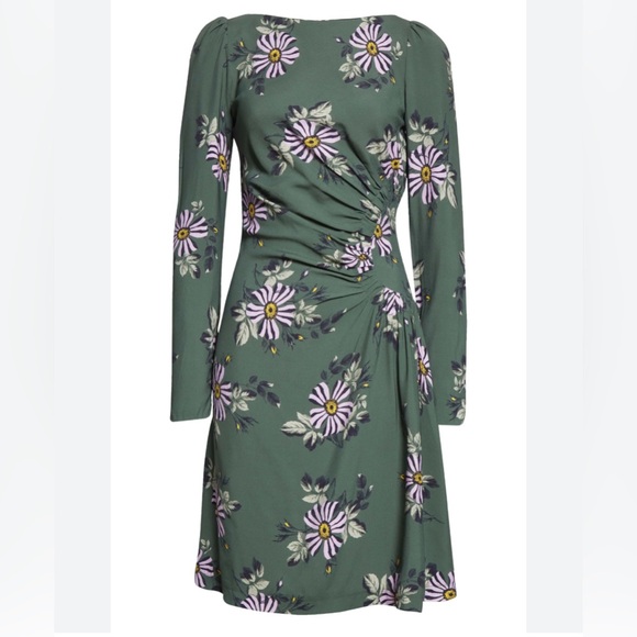 Lela Rose Ruched Bateau Neck Long Sleeve Dress in Sage Size 12 - Picture 1 of 2